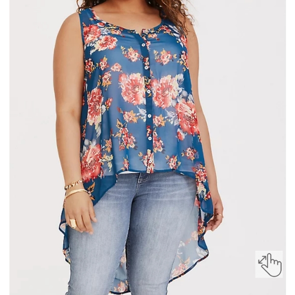 Torrid Sz 5 NWT BLUE FLORAL CHIFFON TANK - Picture 3 of 3